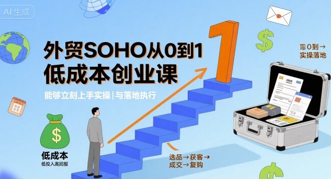 外贸SOHO从0到1低成本创业课，能够立刻上手实操与落地执行-老菜鸟