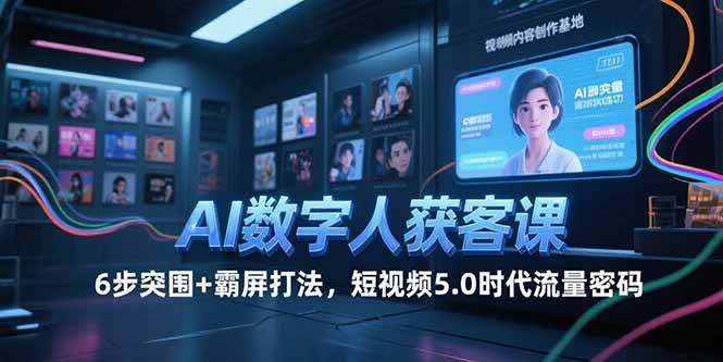 AI数字人获客课，6步突围+霸屏打法，短视频5.0时代流量密码-老菜鸟
