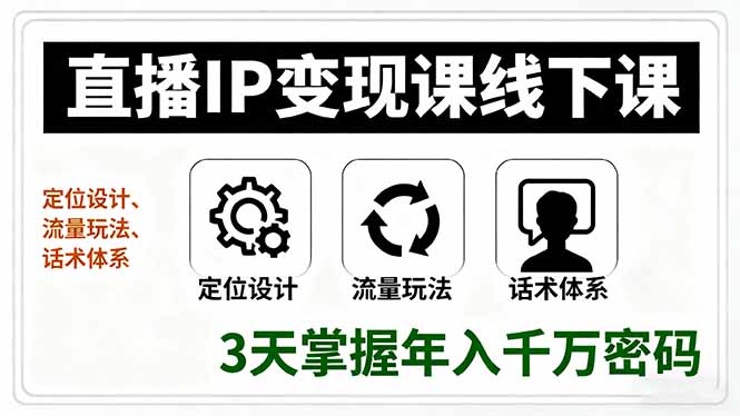 直播IP变现课线下课，定位设计、流量玩法、话术体系，3天掌握年入千万密码-老菜鸟
