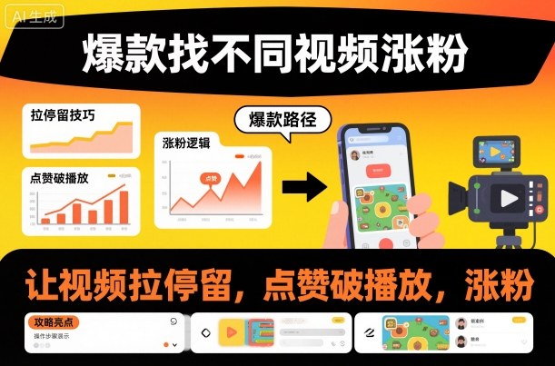 爆款找不同视频涨粉，让视频拉停留，实现点赞，破播放，涨粉-老菜鸟