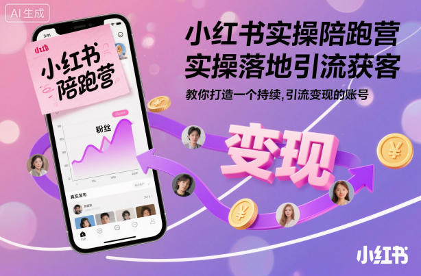 小红书实操陪跑营，实操落地引流获客，教你打造一个持续引流变现的账号-老菜鸟