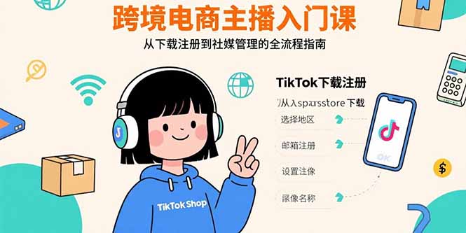 跨境电商主播入门课，TikTok下载注册，支付工具配置，社媒账号管理全流程-老菜鸟