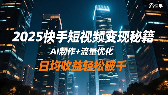 2025快手短视频变现秘籍，AI制作+流量优化，日均收益轻松破千-老菜鸟