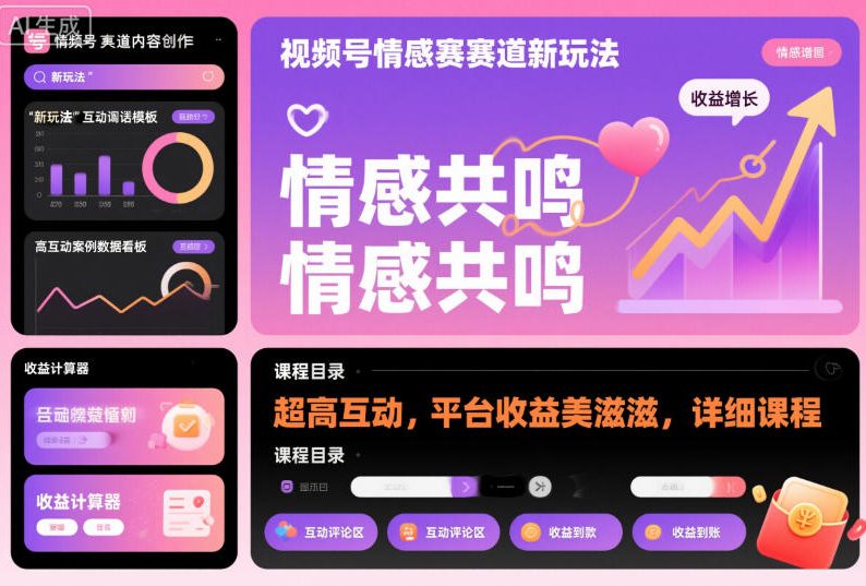 视频号情感赛道新玩法，超高互动，平台收益美滋滋，详细课程-老菜鸟