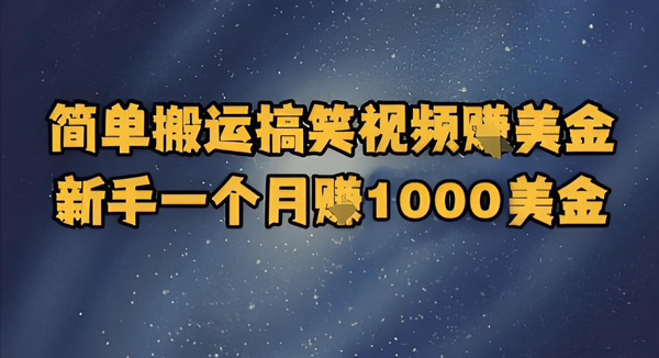 简单搬运搞笑视频挣美金，新手一个月入1000美金-老菜鸟