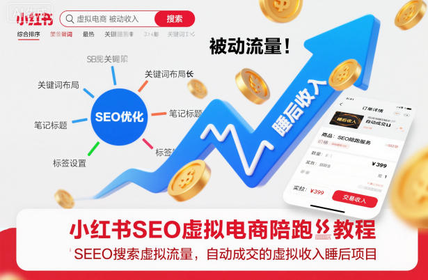 小红书SEO虚拟电商陪跑教程，实现seo搜索被动流量，自动成交的被动收入睡后项目-老菜鸟