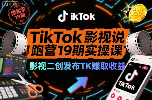 TikTok影视解说陪跑营19期实操课，影视二创发布TK賺取收益，万播收益50美金（更新）-老菜鸟