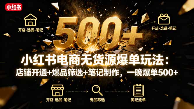 小红书电商无货源爆单玩法:店铺开通+爆品筛选+笔记制作,一晚爆单500+-老菜鸟