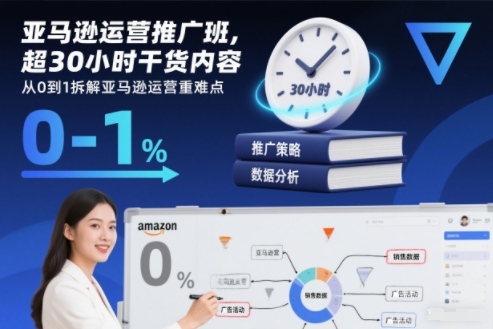 亚马逊运营推广班，超30小时干货内容，从0到1拆解亚马逊运营重难点-老菜鸟