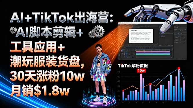 AI+TikTok出海营:AI脚本剪辑+工具应用+潮玩服装货盘,30天涨粉10w月销$1.8w-老菜鸟