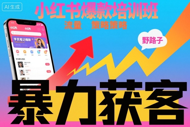 小红书爆款培训班，小红书获客野路子流量打法，暴力持续获客-老菜鸟