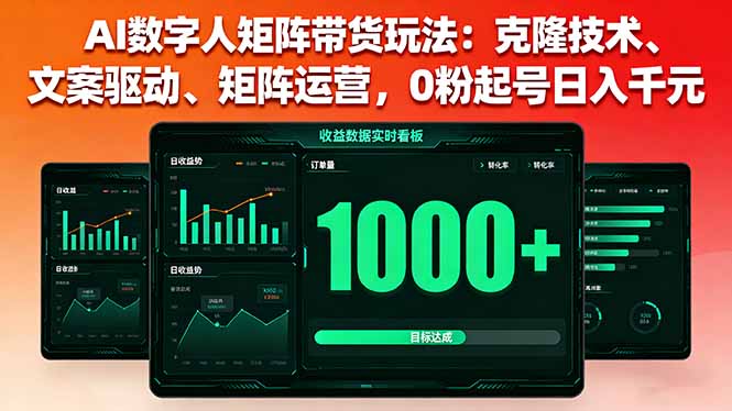 AI数字人矩阵带货玩法：克隆技术、文案驱动、矩阵运营，0粉起号日入千元-老菜鸟