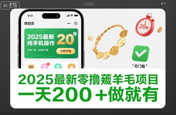 2025最新零撸薅羊毛项目，纯手机操作，20秒一单，无任何门槛，一天200+做就有-老菜鸟