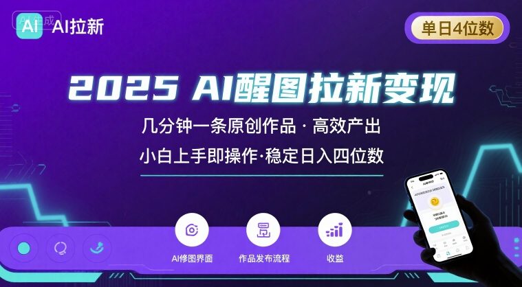 2025最强AI醒图拉新，几分钟一条原创作品，单日收入4位数，小白也能上手操作-老菜鸟