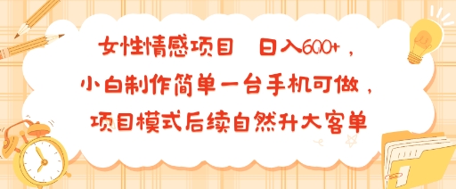 女性情感项目 小白制作简单一台手机可做 项目模式后续自然升大客单 日入6张-老菜鸟