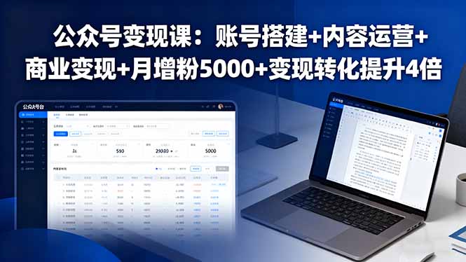 公众号变现课：账号搭建+内容运营+商业变现+月增粉5000+变现转化提升4倍-老菜鸟