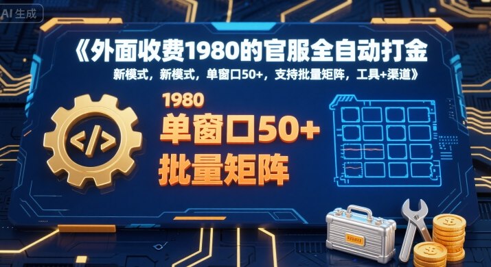 外面收费1980的官服全自动打金，新模式，单窗口50+，支持批量矩阵，工具+渠道-老菜鸟