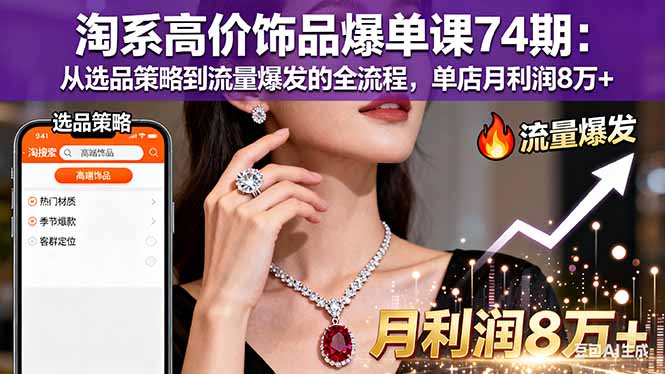 淘系高价饰品爆单课74期：从选品策略到流量爆发的全流程，单店月利润8万+-老菜鸟