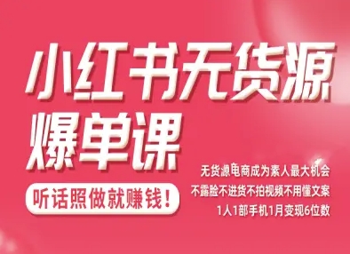 小红书无货源爆单课，不露脸不进货不拍视频不用懂文案1人1部手机1月变现5位数-老菜鸟