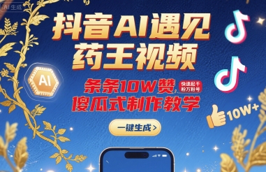 抖音AI遇见药王视频，条条10W赞，快速起千粉万粉号，傻瓜式制作教学-老菜鸟