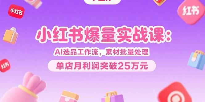 小红书爆量实战课:AI选品工作流,素材批量处理,单店月利润突破25万元-老菜鸟