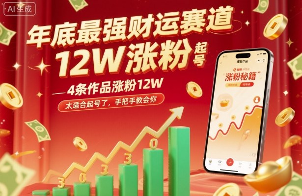 年底最强财运赛道，4条作品涨粉12W，太适合起号了，手把手教会你-老菜鸟