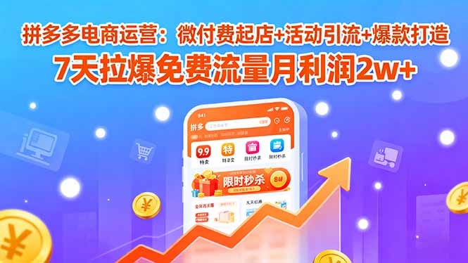拼多多电商运营：微付费起店+活动引流+爆款打造 7天拉爆免费流量月利润2w+-老菜鸟