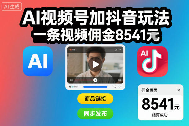 AI视频号加抖音玩法，一条视频佣金8541米-老菜鸟