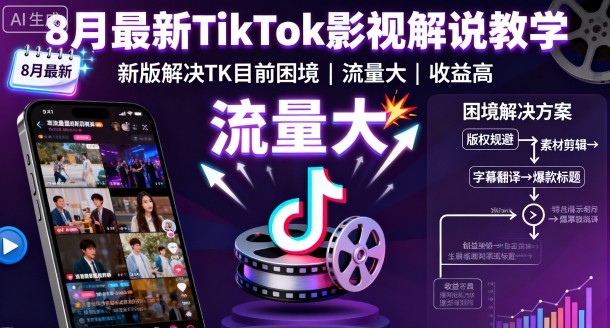 8月最新TikTok影视解说教学，新版解决TK目前困境，流量大，收益高-老菜鸟