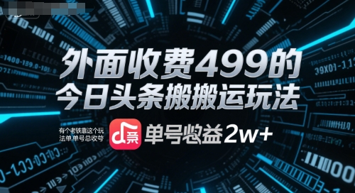 外面收费499的今日头条搬运玩法，有个老铁靠这个玩法单号总收益2w+-老菜鸟