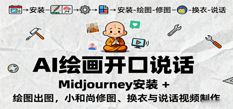 AI绘画开口说话，Midjourney安装 + 绘图出图，小和尚修图、换衣与说话视频制作-老菜鸟