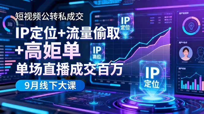 短视频公转私成交9月线下大课，IP定位+流量偷取+高客单，单场直播成交百万-老菜鸟