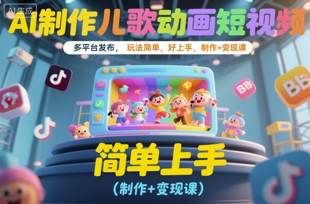 AI制作儿歌动画短视频，多平台发布，玩法简单，好上手，制作+变现课-老菜鸟