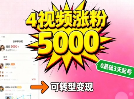 小红书暴力起号方法，四个视频涨粉5000，起号后可转型，操作简单，对小白友好-老菜鸟