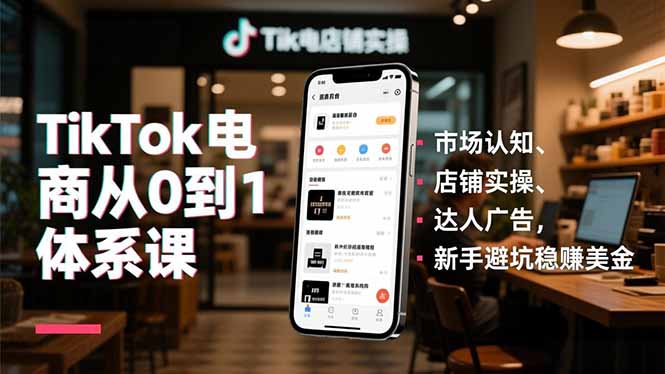 TikTok电商从0到1体系课，市场认知、店铺实操、达人广告，新手避坑稳赚美金-老菜鸟