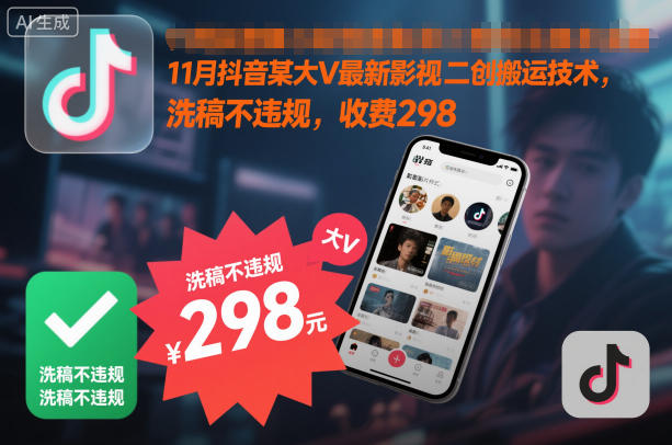 11月抖音某大V最新影视二创搬运技术，洗稿不违规，外面收费298-老菜鸟