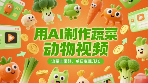 用AI制作蔬菜动物视频,流量非常好,单日变现几张-老菜鸟
