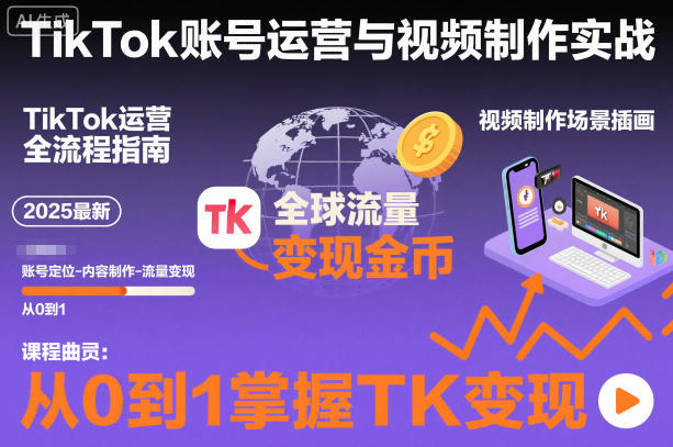 2025最新TikTok账号运营与视频制作实战全流程，从0到1掌握TK变现（含11月最新TK搬运技术）-老菜鸟