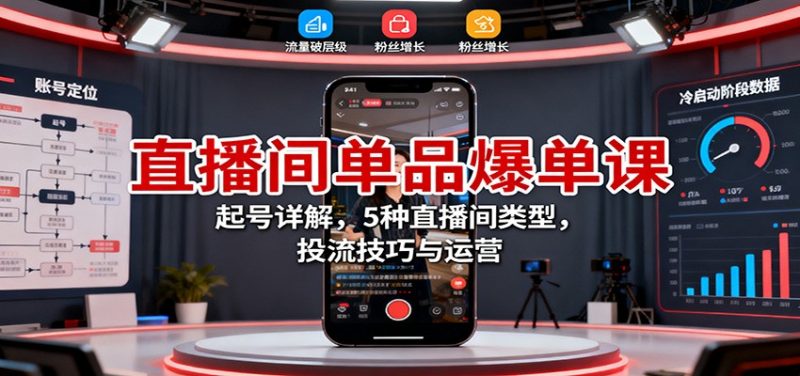 直播间单品爆单课：起号详解，5种直播间类型，投流技巧与运营-老菜鸟