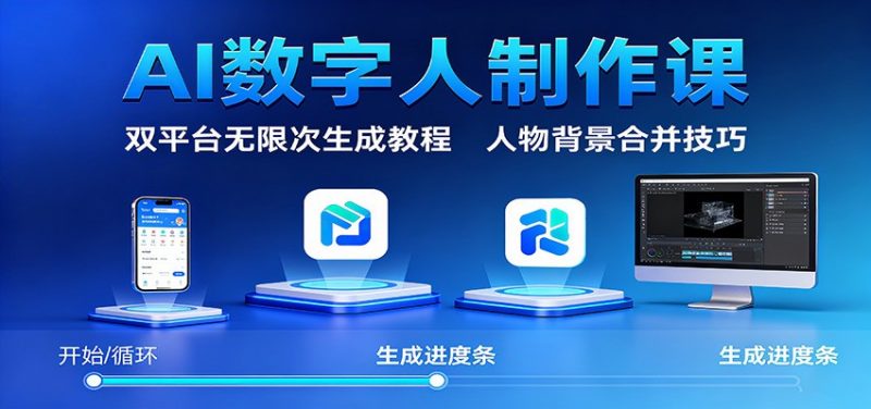 AI数字人制作课:双平台无限次生成教程,人物背景合并技巧-老菜鸟