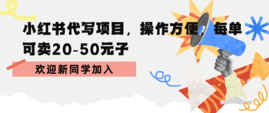 小红书代写项目，操作方便，每单可卖20-50米-老菜鸟