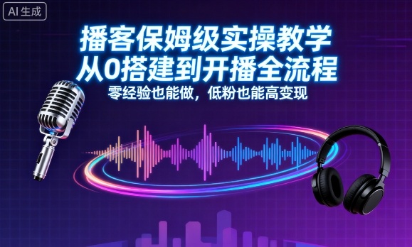 播客保姆级实操教学，从0搭建到开播全流程，零经验也能做，低粉也能高变现-老菜鸟