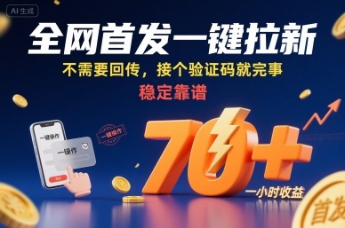 全网首发一键拉新项目,不需要回传,接个验证码就完事,稳定靠谱,一小时收益70+-老菜鸟