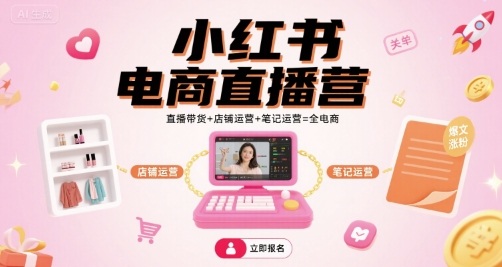 小红书电商直播营，直播带货+店铺运营+笔记运营=全电商-老菜鸟