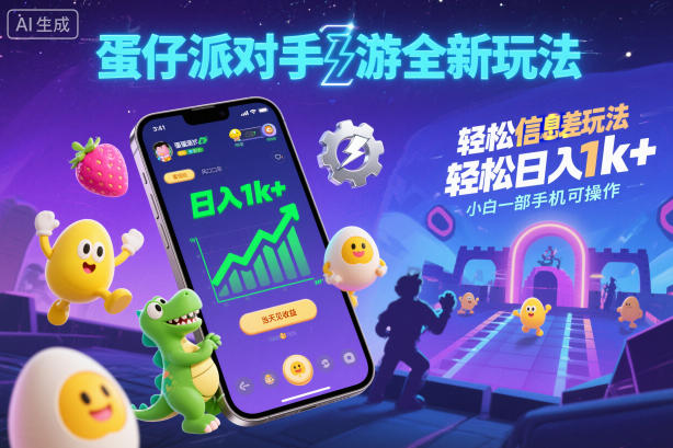 蛋仔派对手游全新玩法，轻松日入1k+，风口信息差玩法，当天见收益，小白一部手机可操作-老菜鸟