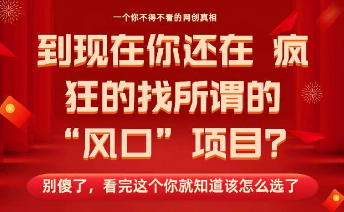 马上26年了，你还在找所谓的风口项目？别傻了，看完这个你全都懂了-老菜鸟