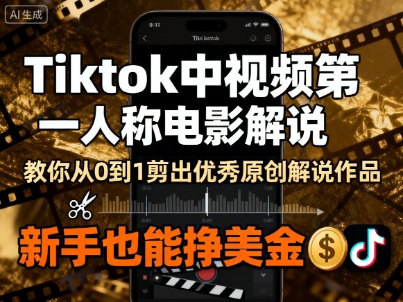 Tiktok中视频第一人称电影解说，教你从0到1剪出一个优秀的原创解说作品，新手也能挣美金-老菜鸟