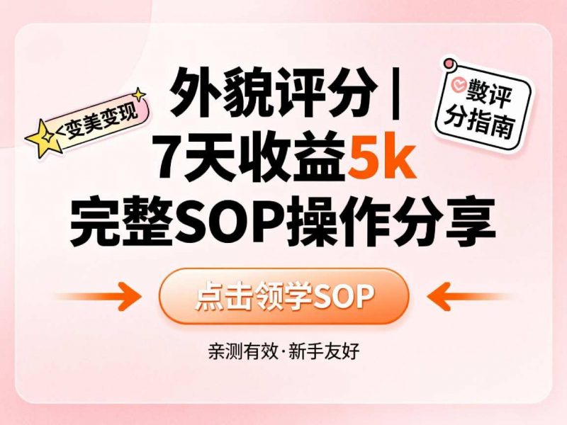 小红书做外貌评分，7天收益5k，完整SOP操作分享-老菜鸟