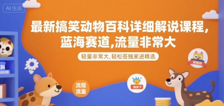 最新搞笑动物百科详细解说课程，蓝海赛道，流量非常大，轻松签独家进精选-老菜鸟