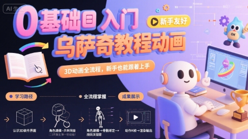 0基础入门乌萨奇教程动画，3D动画全流程，新手也能跟着上手-老菜鸟